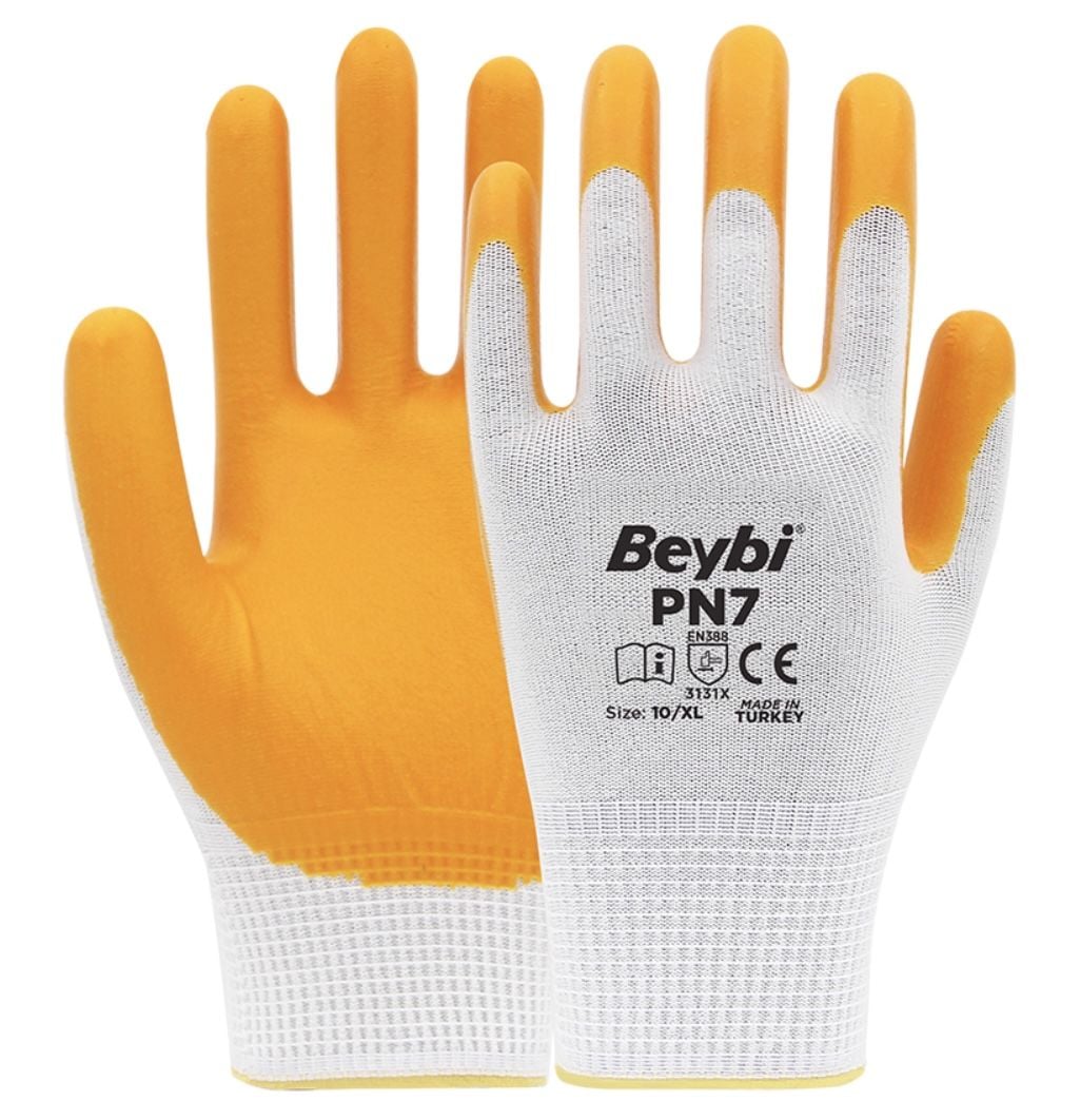 Beybi Pn7 Nitril Kaplı Örgü Polyester İş Eldiveni 9 Numara